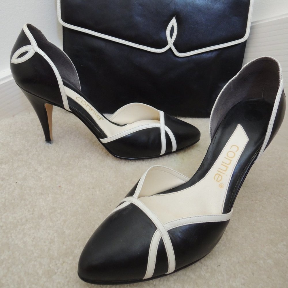 Ladies Shoes Size 8 1/2 M B/W 3 1/2" Heels + Purse - by CONNIE Shoes $175 Value